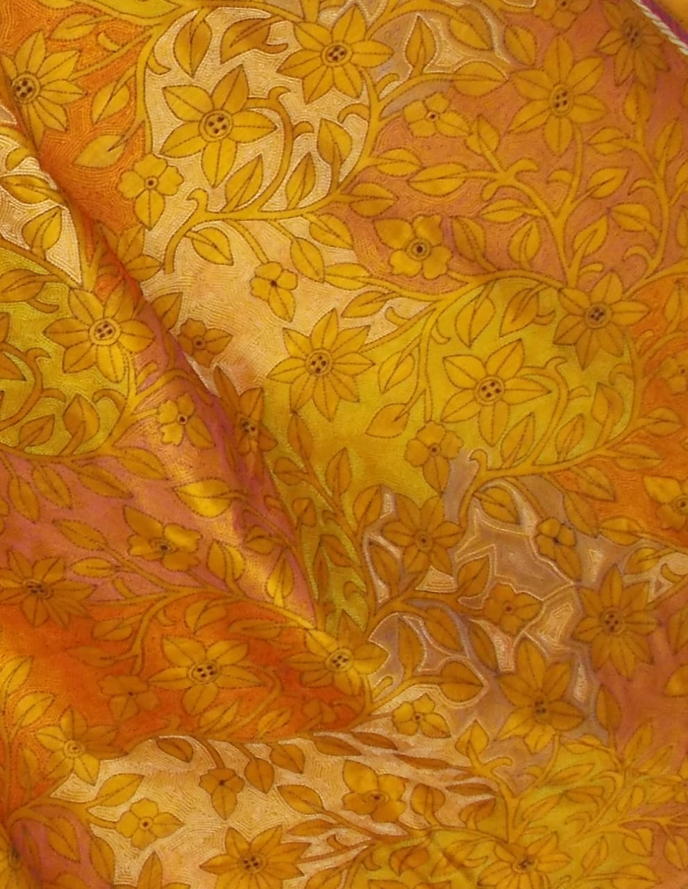 Mustard Orange Tussar Silk Saree Reverse Kantha Stitch 38104 Buy